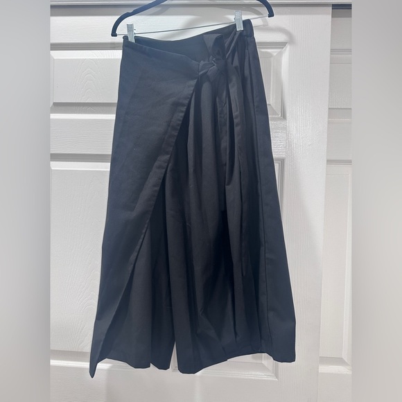 Black Wide-Leg Pants with skirt wrap in front - Picture 2 of 4